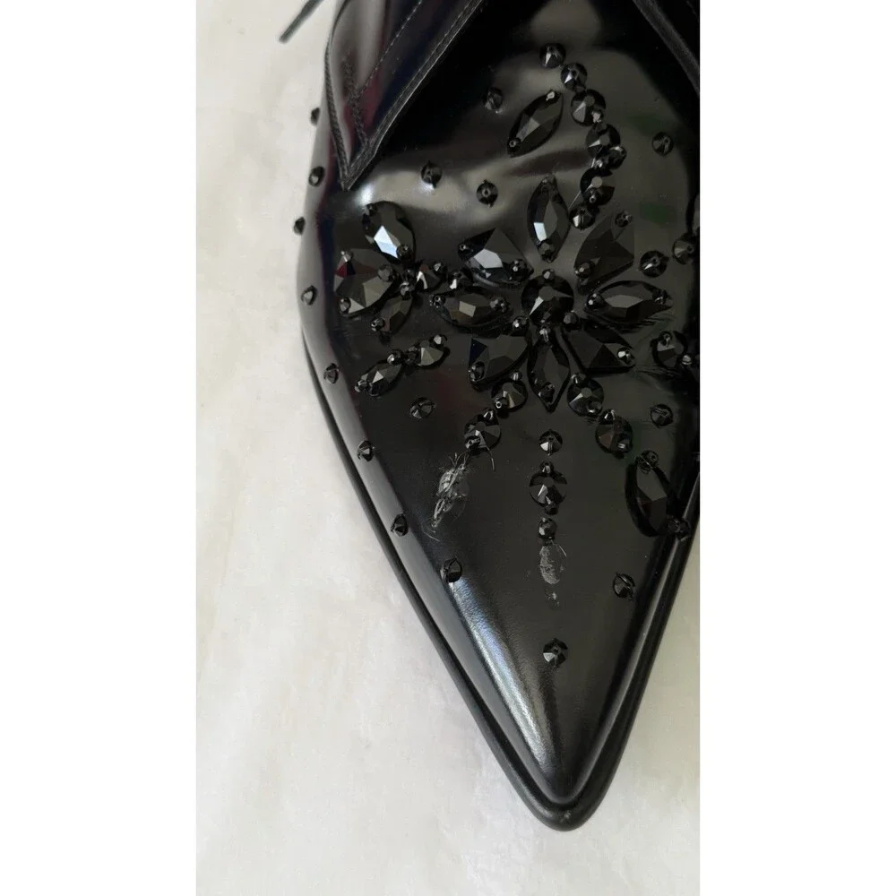 Dolce & Gabbana Black Crystal Oxford Shoes Authenticated Patent Leather Italy Sz